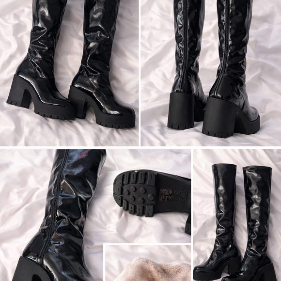 Black Patent Leather Knee-High Boots - Picture 3 of 3